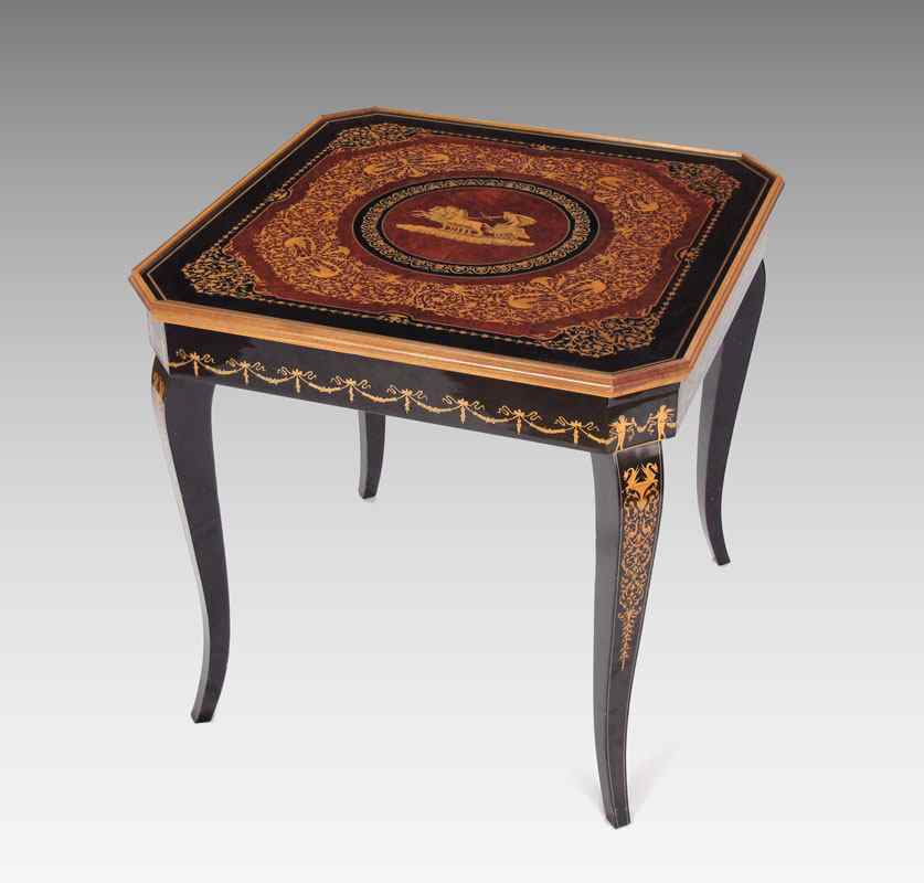 Appraisal: PARQUETRY STYLE ITALIAN GAME TABLE Parquetry style top with center