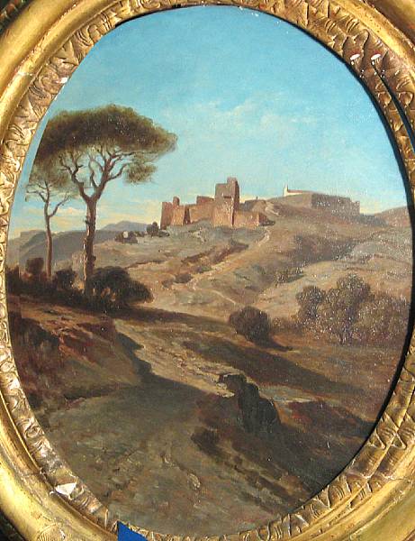 Appraisal: French School th Century A landscape with buildings in the