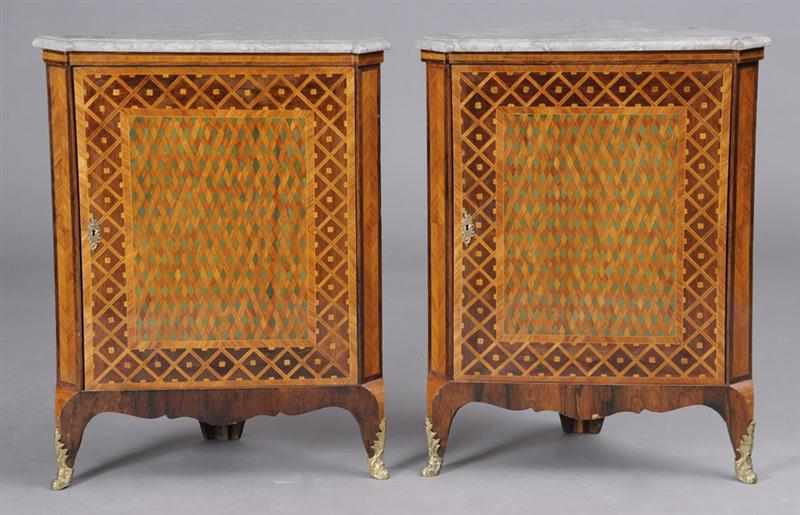 Appraisal: PAIR OF LOUIS XV XVI TRANSITIONAL PARQUETRY INLAID ENCOIGNURES Each