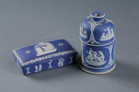 Appraisal: TWO WEDGWOOD MATCH HOLDERS English th century blue jasperware Also