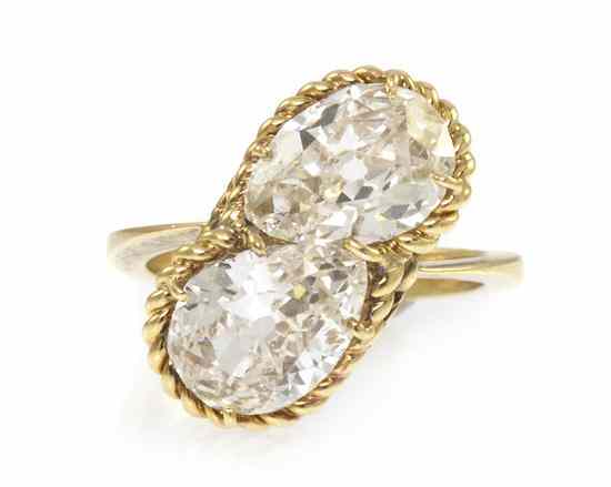 Appraisal: A Yellow Gold and Antique Cut Diamond Toi et Moi