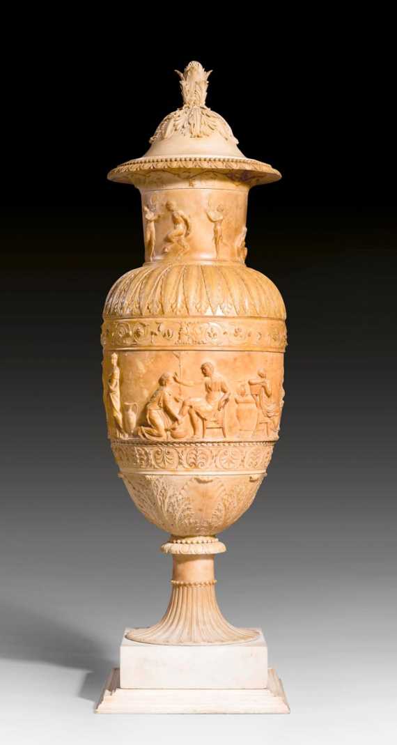 Appraisal: IMPORTANT ALABASTER VASE A L'ANTIQUE Louis XVI Empire in the