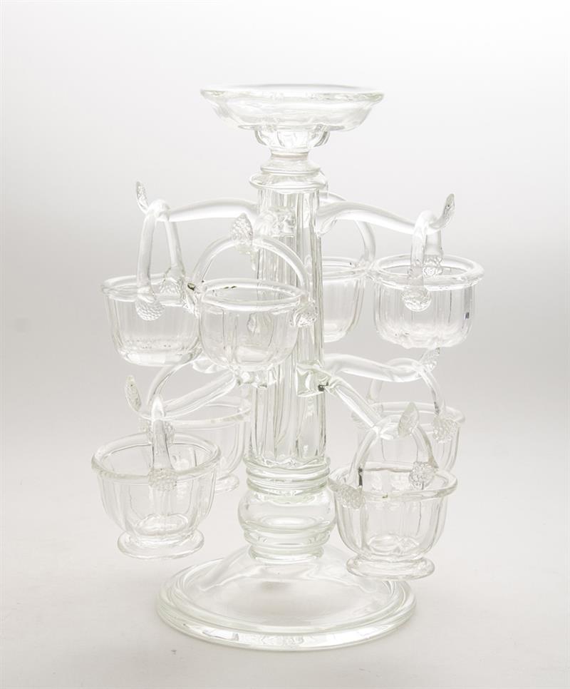 Appraisal: REGENCY STYLE GLASS EPERGNE The flared fluted stem surmounted by