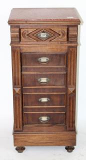 Appraisal: French Henri II walnut chevet with marble top French Henri