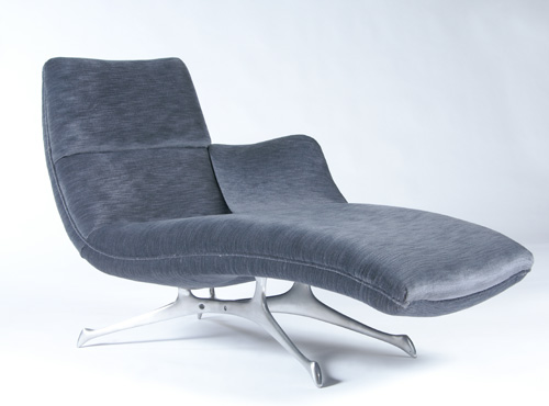 Appraisal: VLADIMIR KAGAN Chaise lounge in blue velvet upholstery on chrome