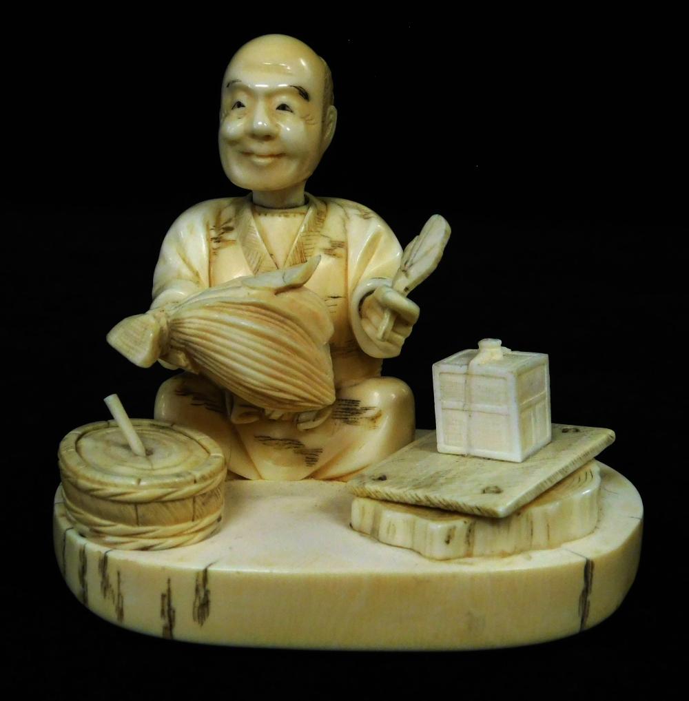 Appraisal: ASIAN Ivory carving Japanese th th C depicting a seated