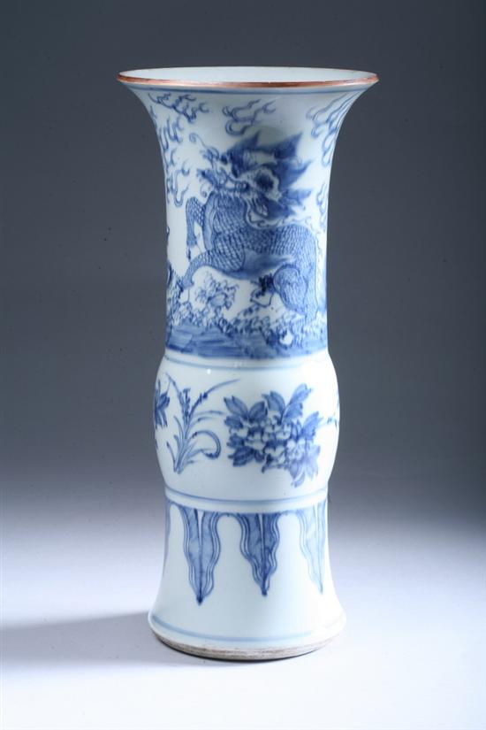 Appraisal: CHINESE BLUE AND WHITE PORCELAIN GU-FORM VASE th century Qiling