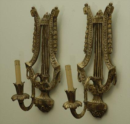 Appraisal: Pair of Louis XVI-Style Giltwood Single-Light Wall Sconces Each x