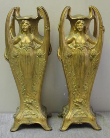 Appraisal: BARBEDIENNE Pair of Dore Bronze Art Nouveau Urns A magnificent