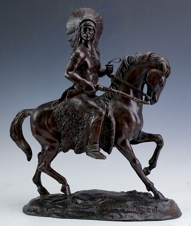 Appraisal: Remington American Indian Western Bronze Sculpture After Frederic Remington -