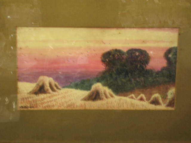 Appraisal: Fine Watercolor of Haystacks at Sunset by Abraham Hulk Jr