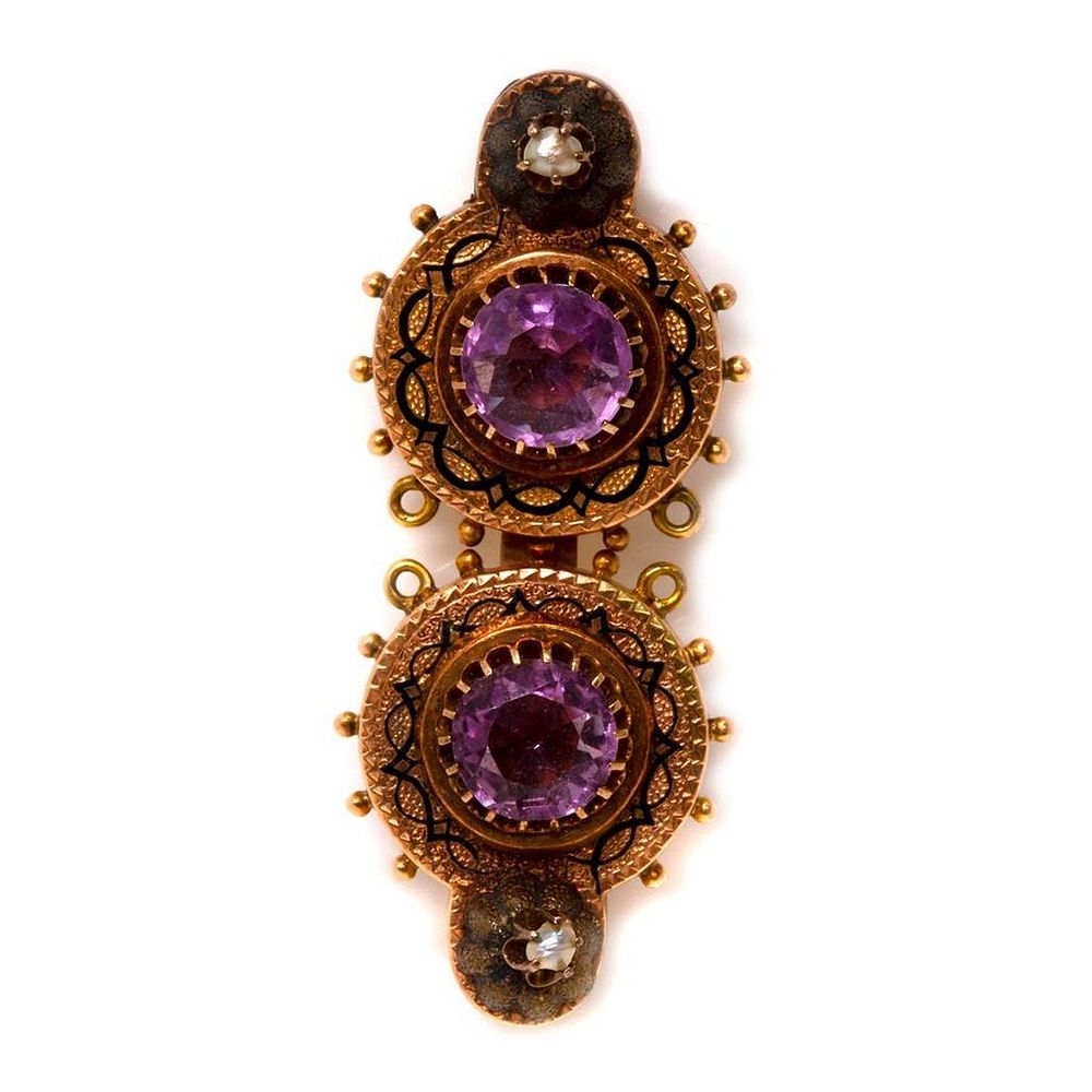 Appraisal: Victorian k gold tracery seed pearl brooch with purple stone