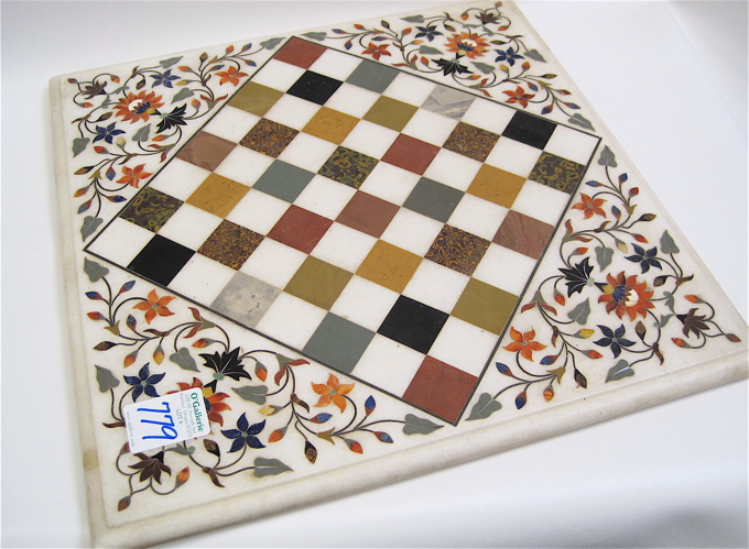 Appraisal: ITALIAN PIETRA DURA CHESS CHECKER BOARD Pietra dura is the