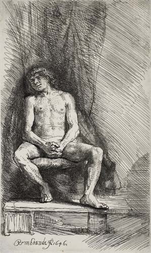 Appraisal: REMBRANDT VAN RIJN Nude Man Seated before a Curtain Etching