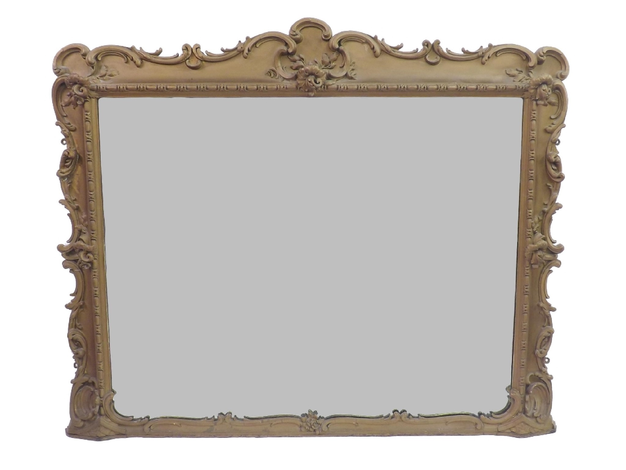 Appraisal: Carved giltwood overmantel wall mirror with various flowers and cartouches