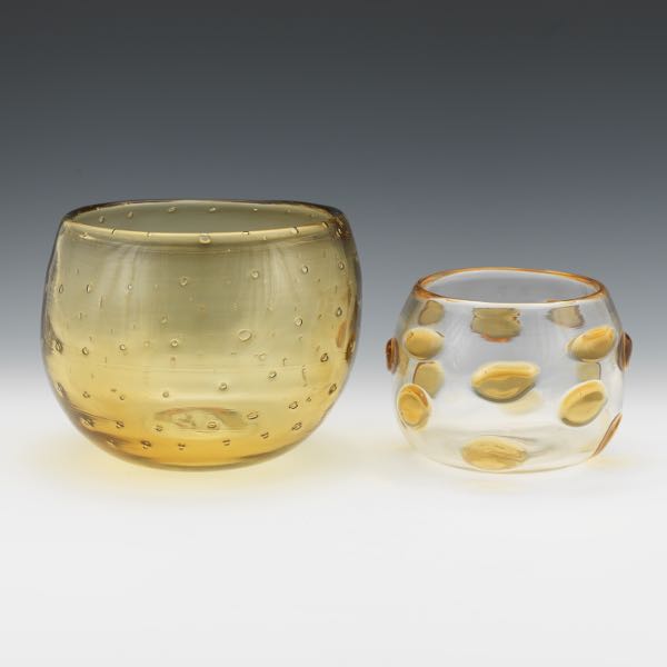 Appraisal: TWO BLENKO VINTAGE AMBER GLASS BOWLS Two hand blown bowls