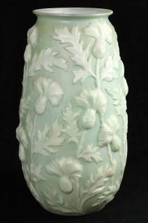 Appraisal: Monumental Phoenix Thistle pattern art glass vase Monumental Phoenix Thistle