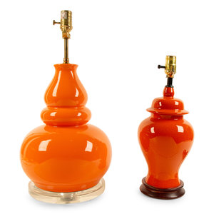 Appraisal: Two Orange Glazed Table Lamps TH CENTURY Taller height inches