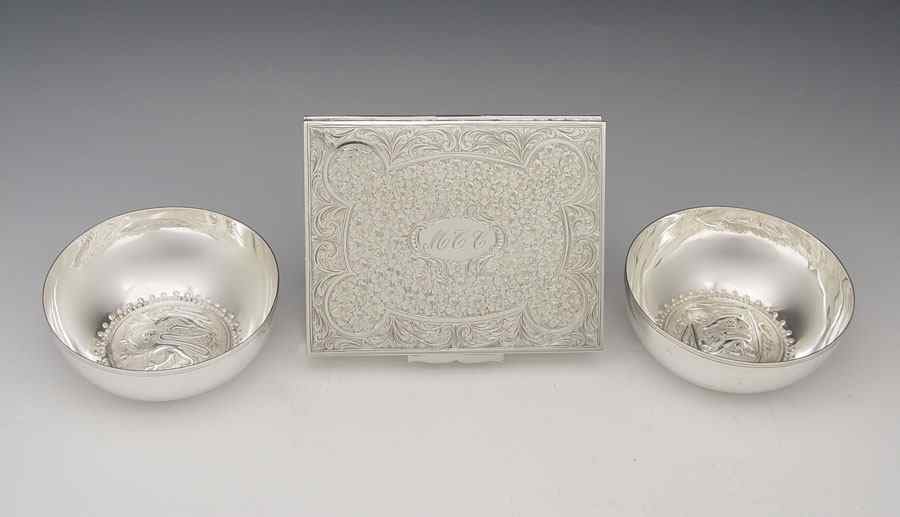 Appraisal: PIECE FINE SILVER BOX BOWLS To include Floral engraved compartment