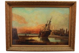 Appraisal: th C European Harbor Scene at Dusk th C European