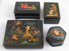 Appraisal: Four hand painted Russian lacquer boxes circa the largest cm