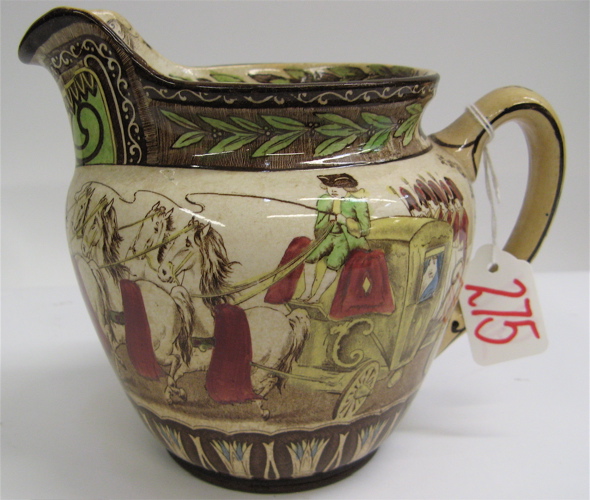 Appraisal: AMERICAN BUFFALO POTTERY PITCHER Cinderella decorated with colorful transfer scenes