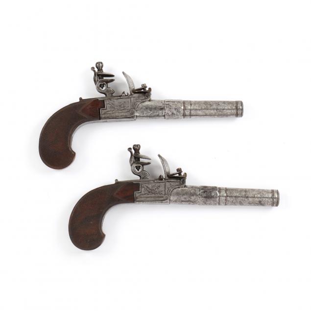 Appraisal: A MATCHED PAIR OF EARLY FLINTLOCK POCKET PISTOLS Circa s