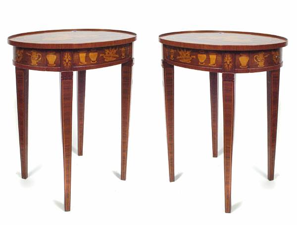 Appraisal: A pair of Louis XVI style oval inlaid tables with