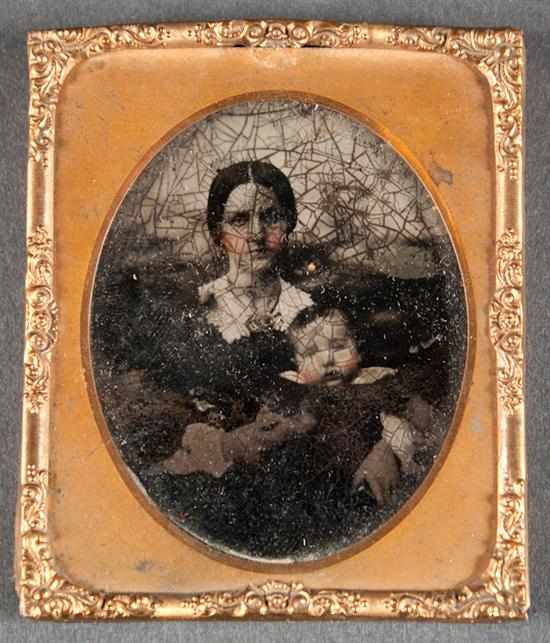 Appraisal: American ambro type photographic image of mother and child mid