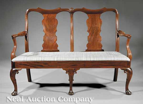 Appraisal: An Antique Georgian-Style Carved Mahogany Chairback Settee th c shell-carved