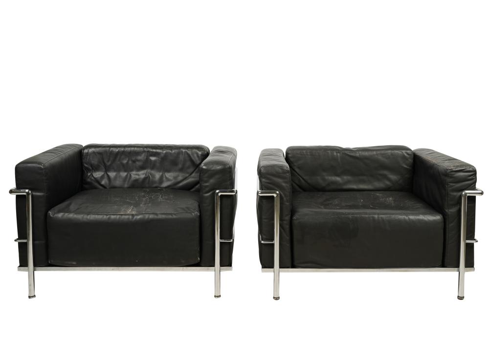 Appraisal: LE CORBUSIER FOR CASSINA TWO LC GRANDE MODELE CHAIRSchrome leather