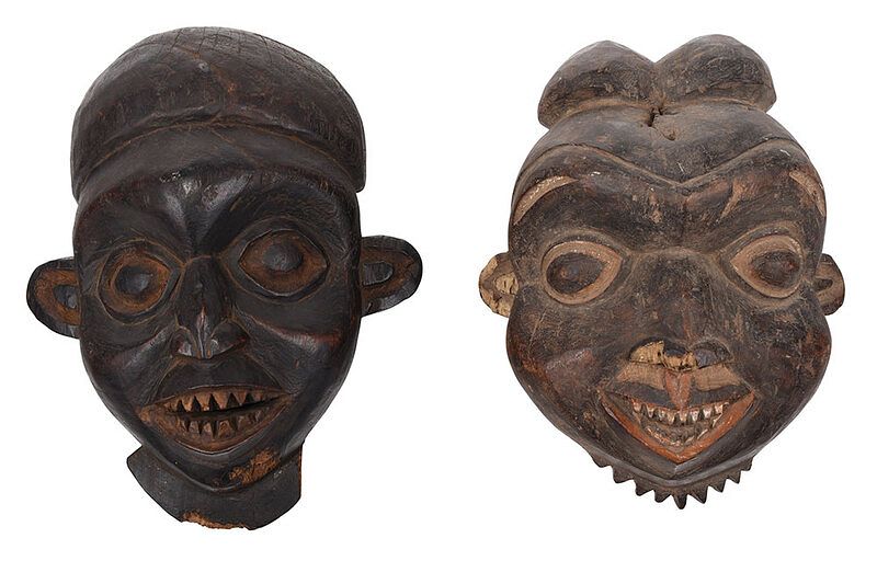 Appraisal: Two West African Carved Wood Masks Cameroonian Western Grassfields area