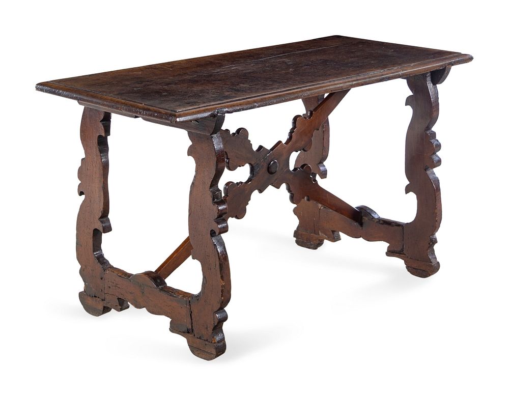 Appraisal: An Italian Walnut Trestle Table An Italian Walnut Trestle Table