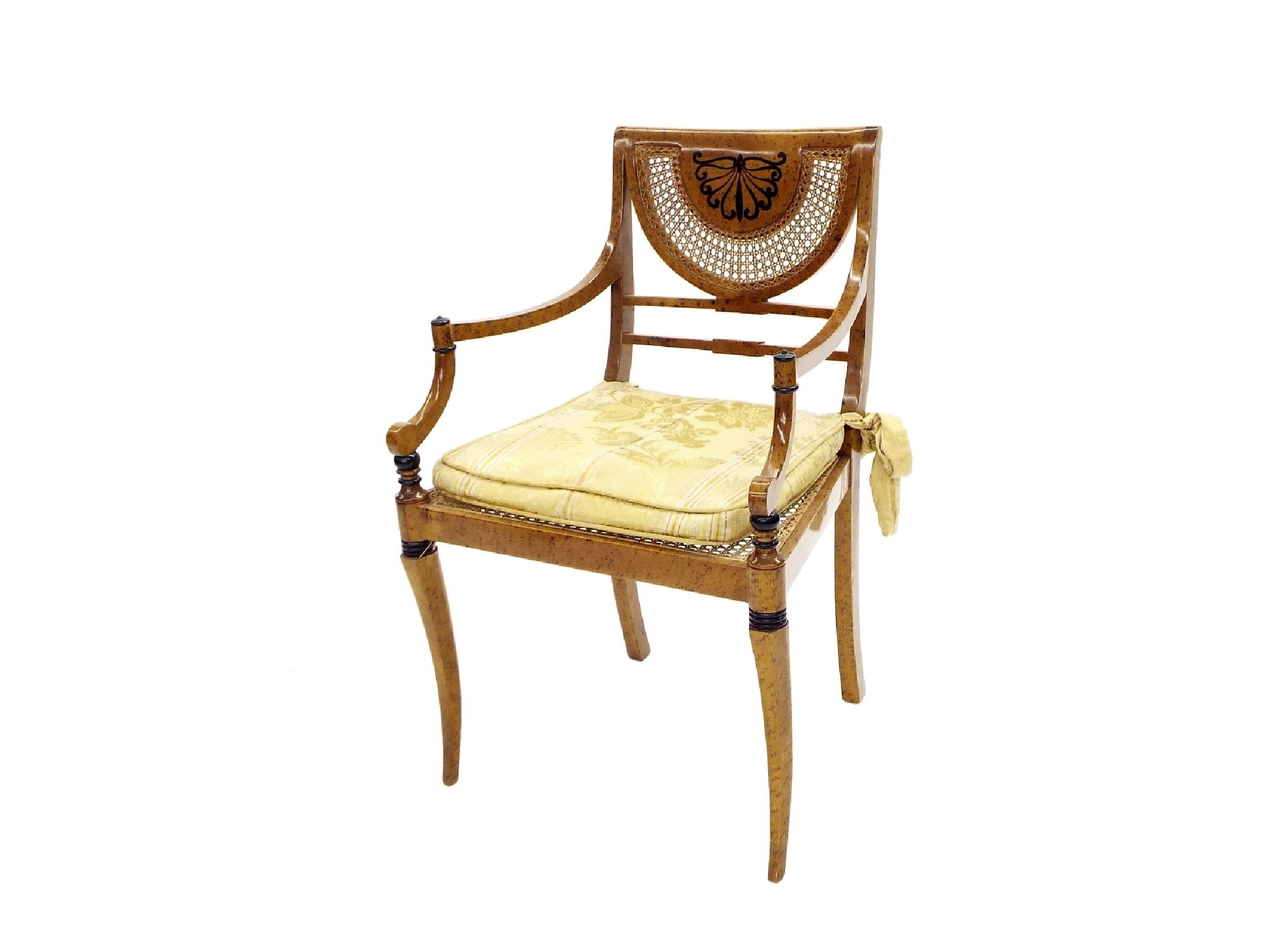 Appraisal: Biedermeier style bergere work carver chair with stylised back and