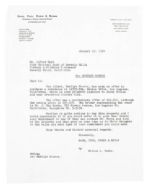 Appraisal: A Marilyn Monroe set of documents relating to the purchase