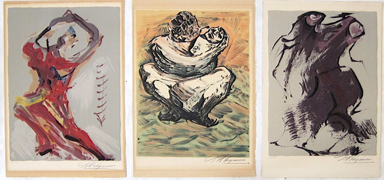 Appraisal: DAVID ALFARO SIQUEIROS THREE COLOR LITHOGRAPHS California Mexico - Depicting