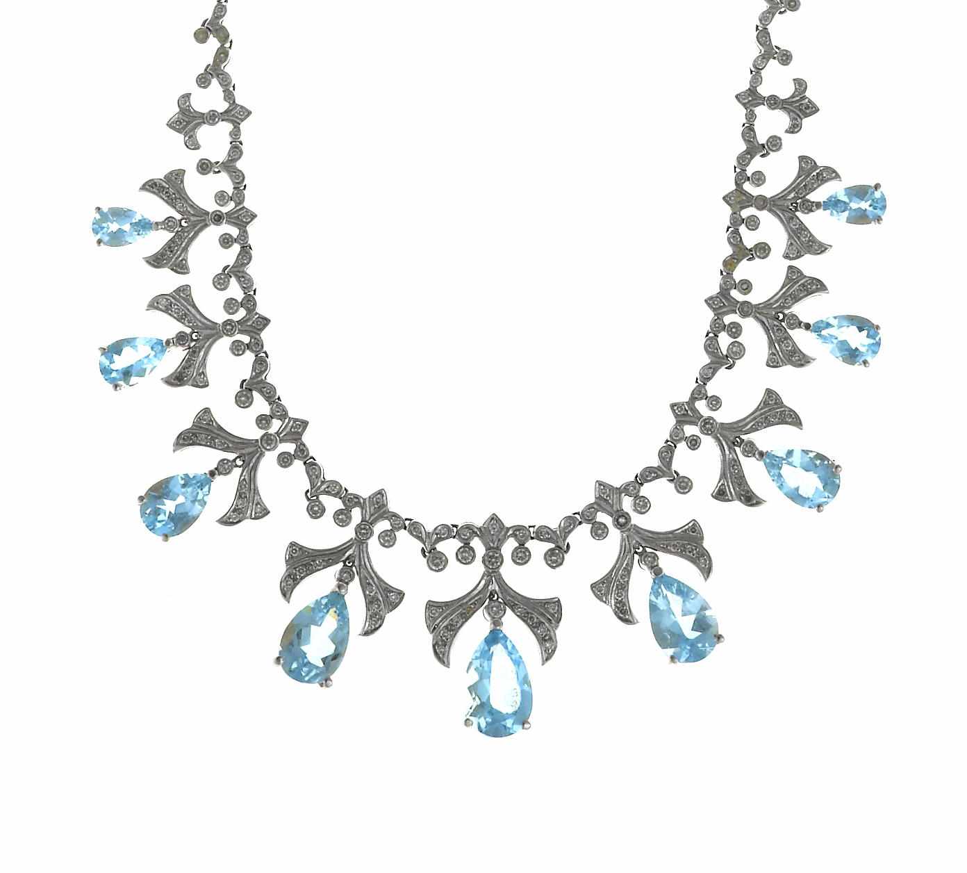 Appraisal: An aquamarine and diamond necklace estimated total pear-shaped aquamarine weight