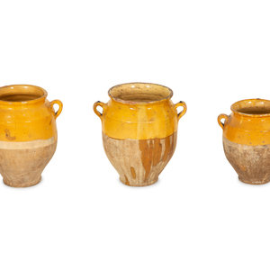 Appraisal: Three Partially Glazed Terra Cotta Olive Jars th Century Height