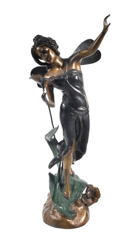 Appraisal: Tall bronze statue of a fairy with dragonfly shaped wings