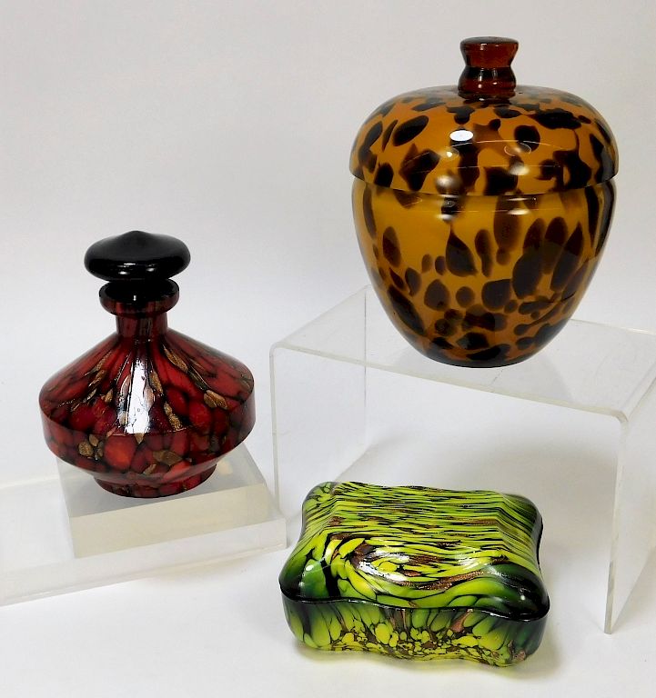 Appraisal: PC Assorted Bohemian Art Glass Containers Bohemia th Century Lot