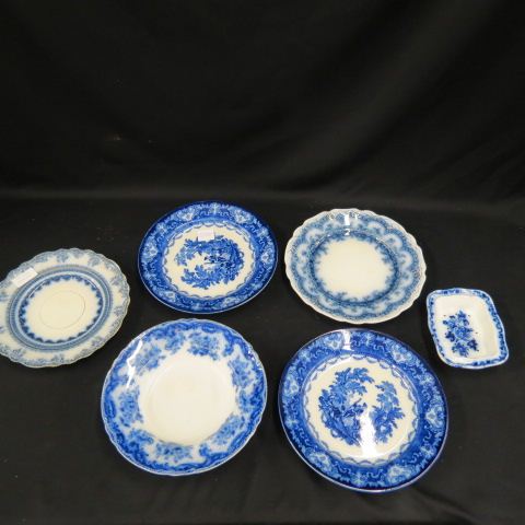 Appraisal: pcs Blue White Ironstone plates bowls soap dish includes Watteau