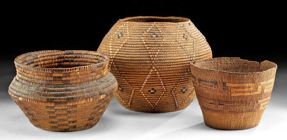 Appraisal: Three th C Native American Woven Fiber Baskets Native American