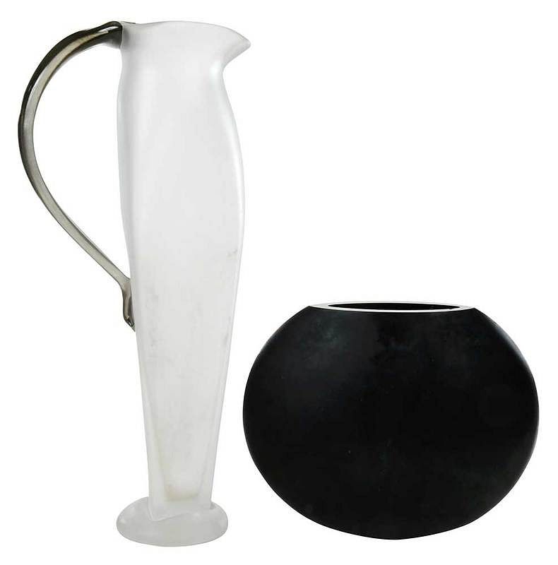 Appraisal: Signed Steven Newell Glass Pitcher with Vase British th century