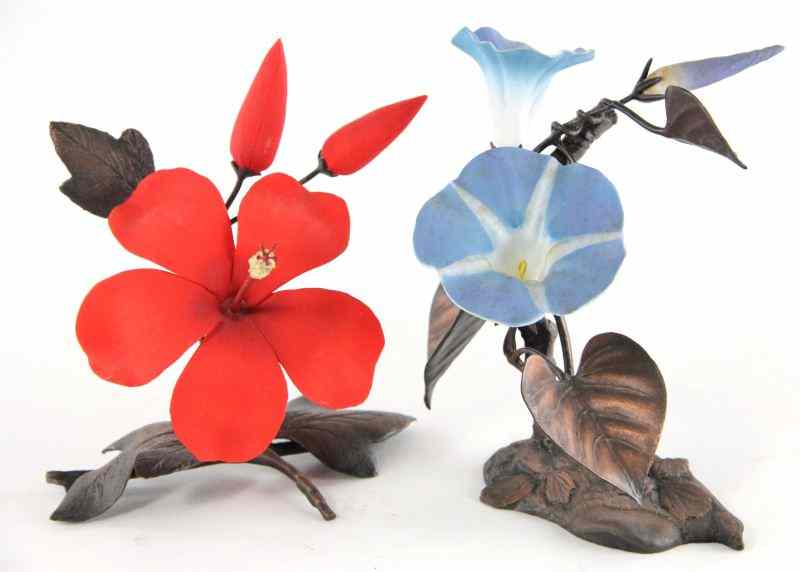 Appraisal: Two Boehm Porcelain and Bronze Flowersthe first is Morning Glory