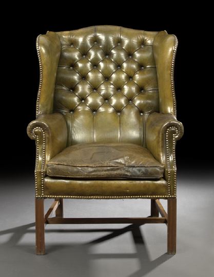 Appraisal: George III Mahogany and Leather-Upholstered Wing Chair mid- th century