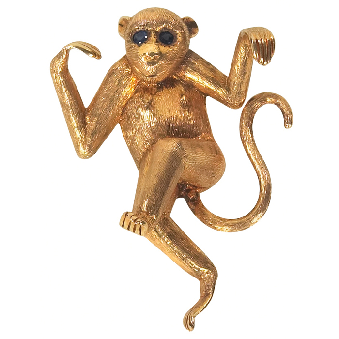 Appraisal: Vintage Monkey pin k gold inset sapphire eyes three-dimensional form