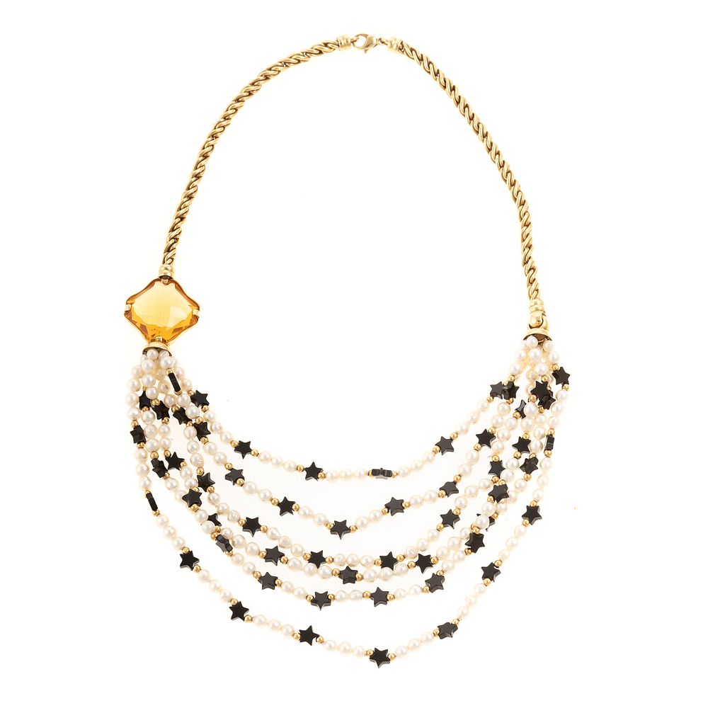 Appraisal: A Pearl Citrine Black Onyx Necklace in K K yellow