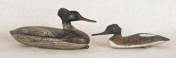 Appraisal: Two carved and painted Merganser duck decoys the larger signed