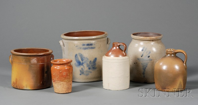 Appraisal: Six Assorted Redware and Stoneware Pottery Items America th-early th