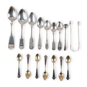 Appraisal: A Group of Coin Silver and Enameled Flatware comprising eleven